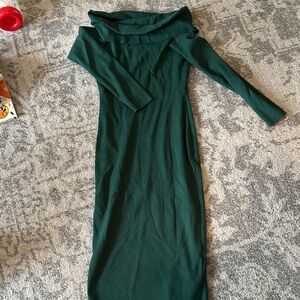 Chic Forest Green Long Sleeve Sweater Dress